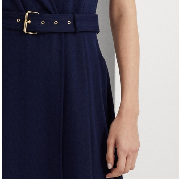 RALPH LAUREN BELTED HERRINGBONE JACQUARD NAVY DRESS NWT SIZE 12 - Picture 3 of 4